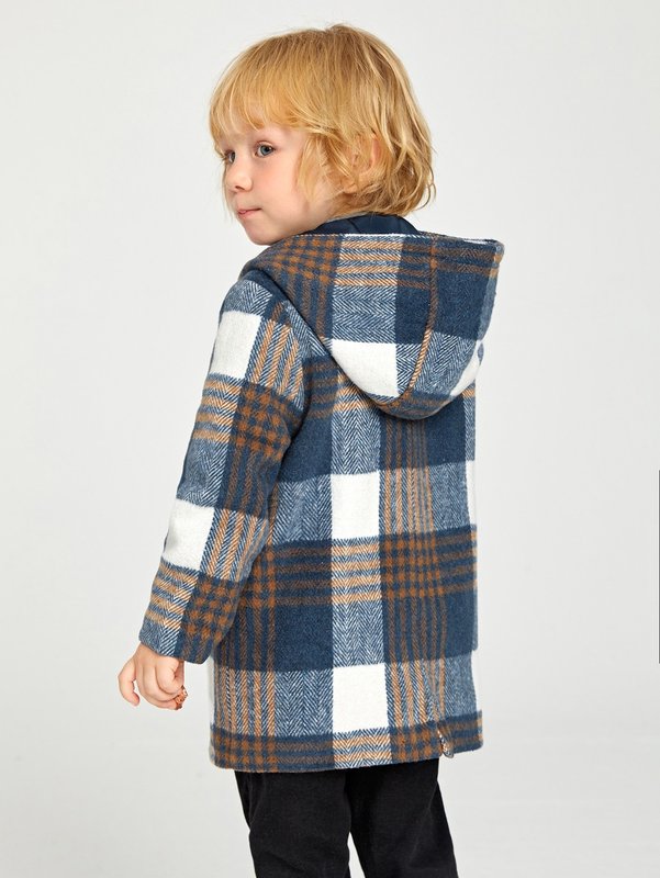 Toddler Boys Plaid Hooded Overcoat SHE