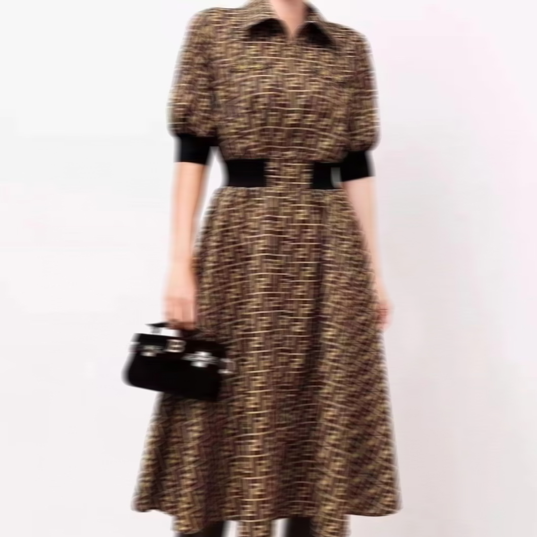 B100030 Womens Designer Dresses Double F High Quality Short Sleeve Casual Dress Digital printed cotton thread waist-in dress, Brown
B100030 Womens Designer Dresses Double F High Quality Short Sleeve Casual Dress Digital printed cotton thread waist-in dress, Brown