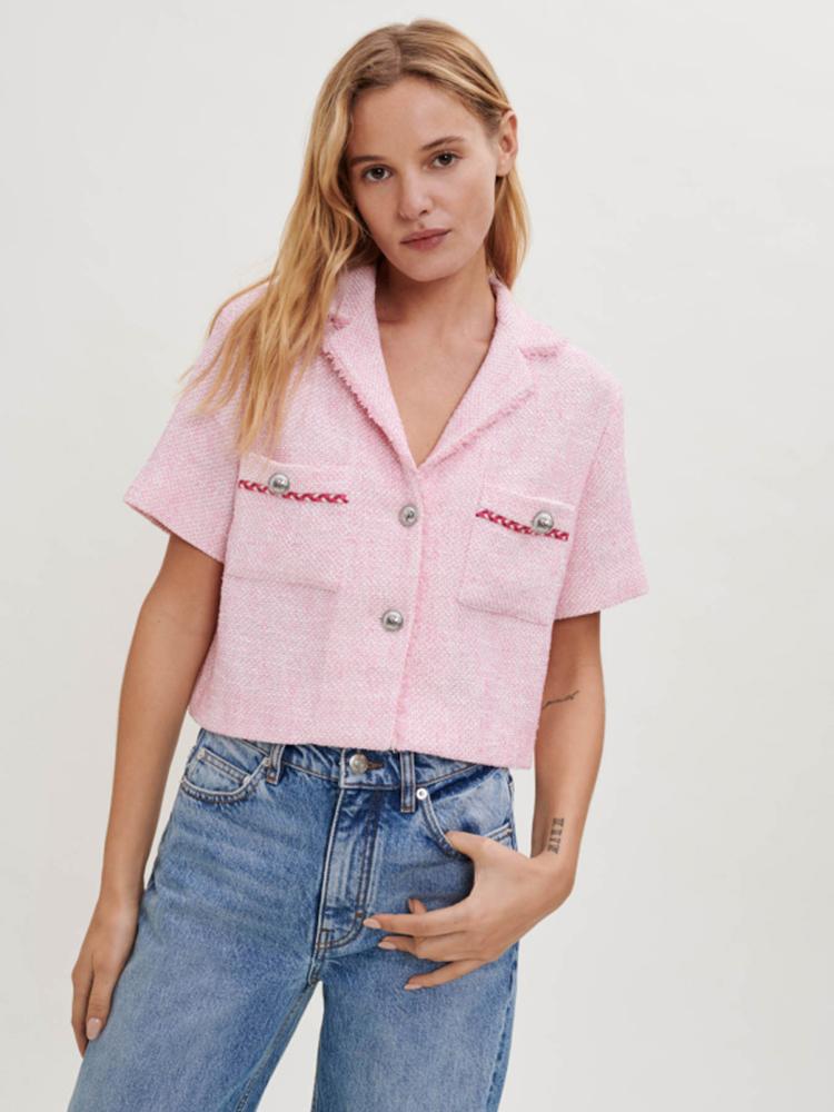 Women' Knits & Tees Tweed Fringed Short-sleeved Cardigan 2022 Summer Pink Single-breasted V-neck Short Top WomenWomen
Women' Knits & Tees Tweed Fringed Short-sleeved Cardigan 2022 Summer Pink Single-breasted V-neck Short Top WomenWomen