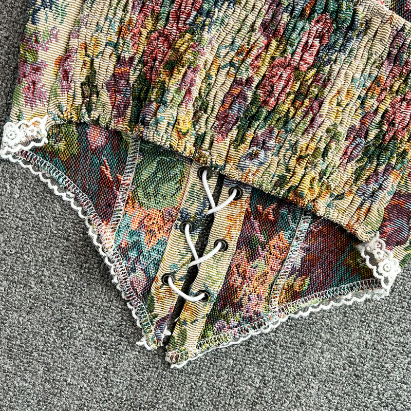 Vintage Corset Crop Top Women Bustier Sexy Floral Tank Flower Camisole Tanks 220316