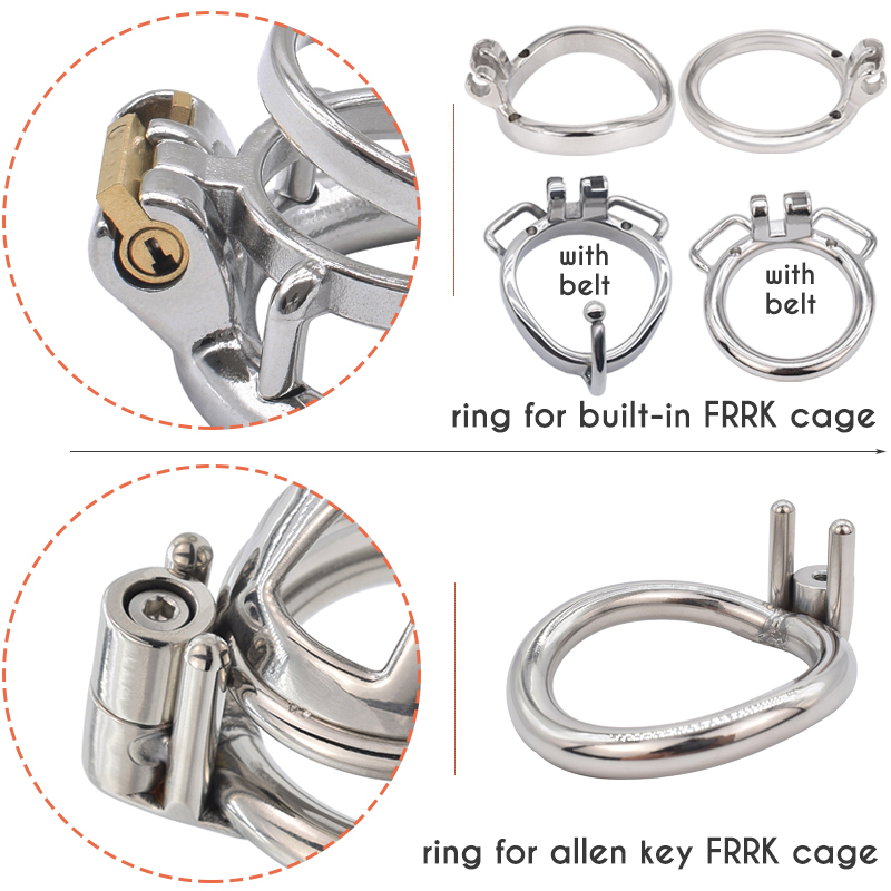 FRRK Base Cock Ring for Built-in Metal Chastity Cage Stainless Steel Penis Lock 40mm 45mm 50mm 55mm BDSM Sex Toys 220504