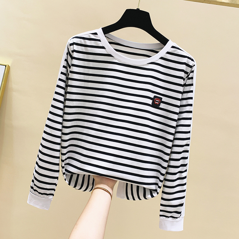gkfnmt Korean Style Women T-Shirt Plus Size 4XL Long Sleeve Striped Cotton Tshirt Tops Autumn Winter T Shirt Femme Clothing 220328