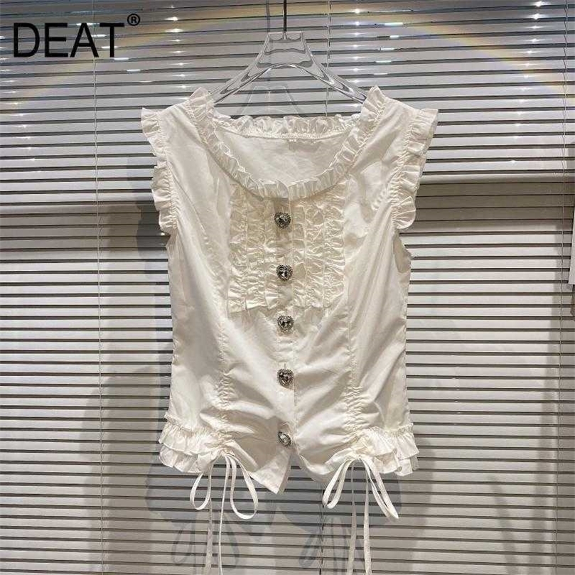 DEAT Women Pleated Ruffles Drawstring Belt T-shirt Solid Color Round Neck Sleeveless Fashion Spring Summer 11D498 210709, White
DEAT Women Pleated Ruffles Drawstring Belt T-shirt Solid Color Round Neck Sleeveless Fashion Spring Summer 11D498 210709, White
