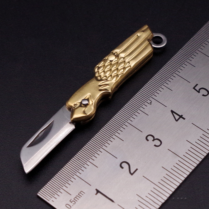 Mini Pocket Folding Knife Brass Handle Portable Keychain Knife Pendant Outdoor Cutting Tools
