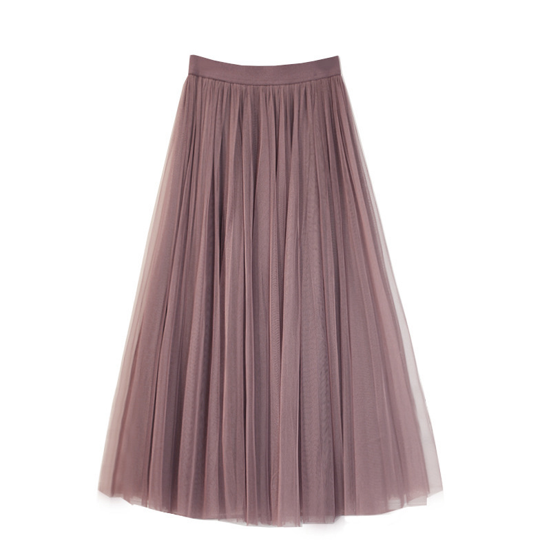 Vintage Bohemian Tulle Long Skirt Women Elastic High Waist A-line Pleated Mesh Linging Female Jupe Longue 220322