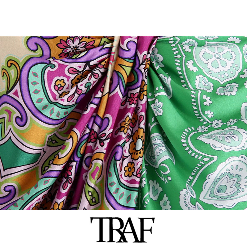 TRAF Women Chic Fashion With Knot Printed Front Vents Midi Skirt Vintage High Waist Back Zipper Female Skirts Mujer 220322