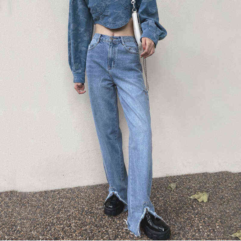 Real shot 2021 autumn new front slit high waist loose slim floor pants fashion casual micro flared jeans women T220728, Blue
Real shot 2021 autumn new front slit high waist loose slim floor pants fashion casual micro flared jeans women T220728, Blue
