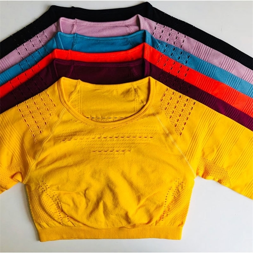 knit seamless yoga top fitness long sleeve women shirts workout gym crop top breathable sport shirt women T200401