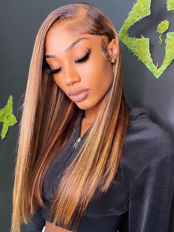 32 30 Inch 13X4 Straight Lace Front Wig 180% Density Highlight Wig Human Hair Colored