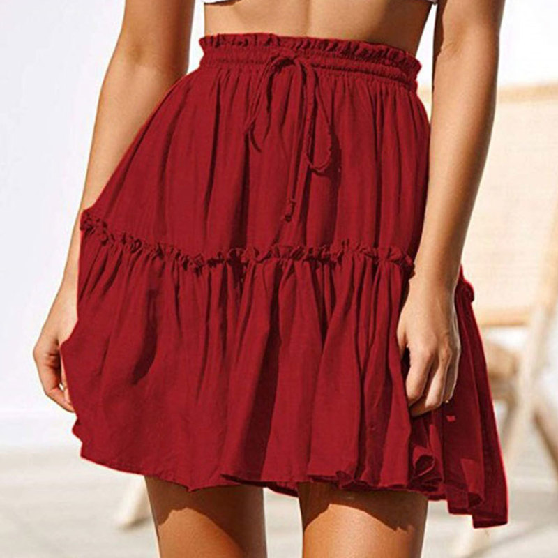 Jocoo Jolee Summer Short Skirt Vintage Ruffled Mini Skirt with Sashes Casual Boho Pleated A Line Holiday Beach Wear 220322