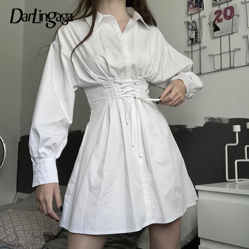 Darlingaga Casual Long Sleeve Autumn White Dress Women Solid Turn Down Collar Lace Up Shirt Dress Mini Waistband Buttons Clothes
Darlingaga Casual Long Sleeve Autumn White Dress Women Solid Turn Down Collar Lace Up Shirt Dress Mini Waistband Buttons Clothes