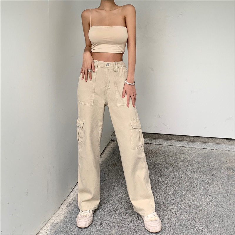 Streetwear Cargo Pant Y2K High Waist Flap Pocket Wide Leg Trousers Loose Straight Fashion Vintage Casual Jeans 220325