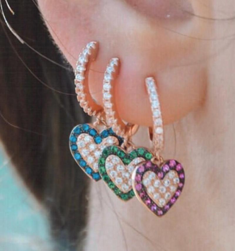 Dangle & Chandelier 100% 925 Sterling Silver Rose Gold Red Green Blue Cz Paved Heart Charm Drop Earring For Girlfriend GiftDangle
Dangle & Chandelier 100% 925 Sterling Silver Rose Gold Red Green Blue Cz Paved Heart Charm Drop Earring For Girlfriend GiftDangle