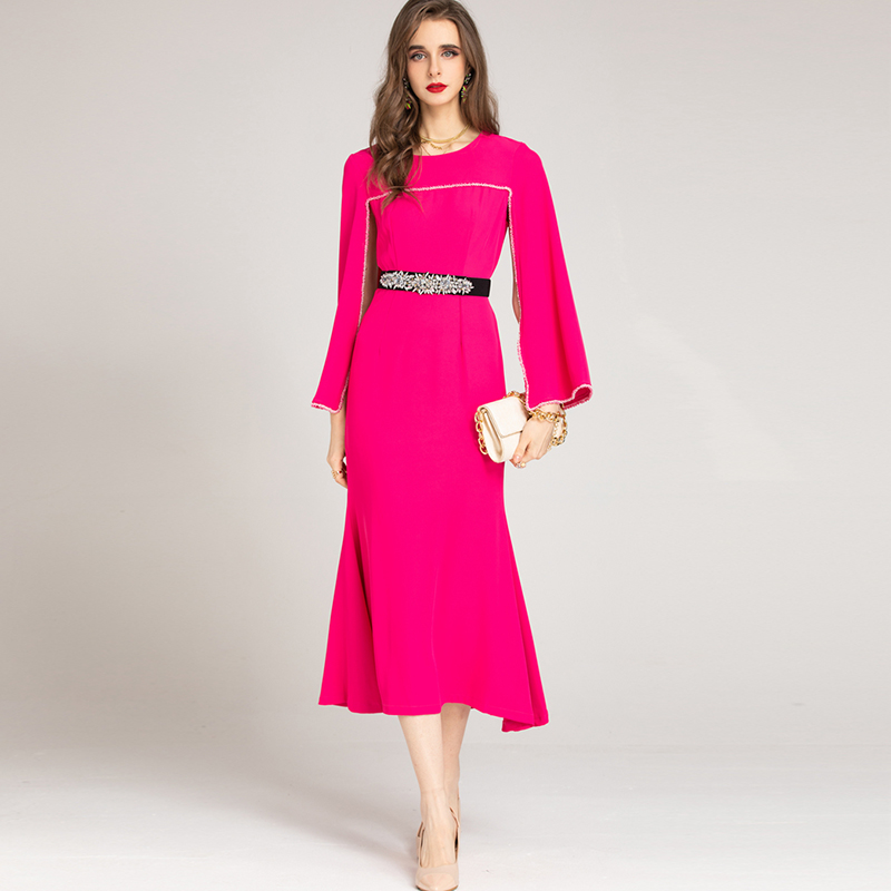 Women's Runway Dresses O Neck Long Split Sleeves Piping Elegant Fashion Pencil Dress with Beaded Belt, Green
Women's Runway Dresses O Neck Long Split Sleeves Piping Elegant Fashion Pencil Dress with Beaded Belt, Green