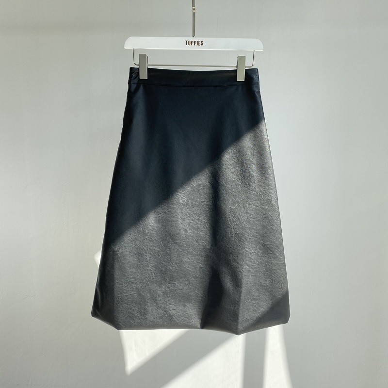 Toppies Women's PU Leather Skirt Solid High Waist A-line Skirts Casual Fashion Elegant faldas saia 220317
