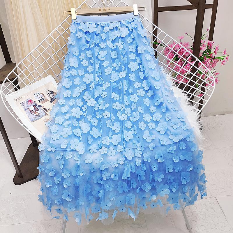Summer Mesh Pleated A Lien Long Women Skirts Fashion Elastic High Waist Casual Tulle Female Harajuku White 2024