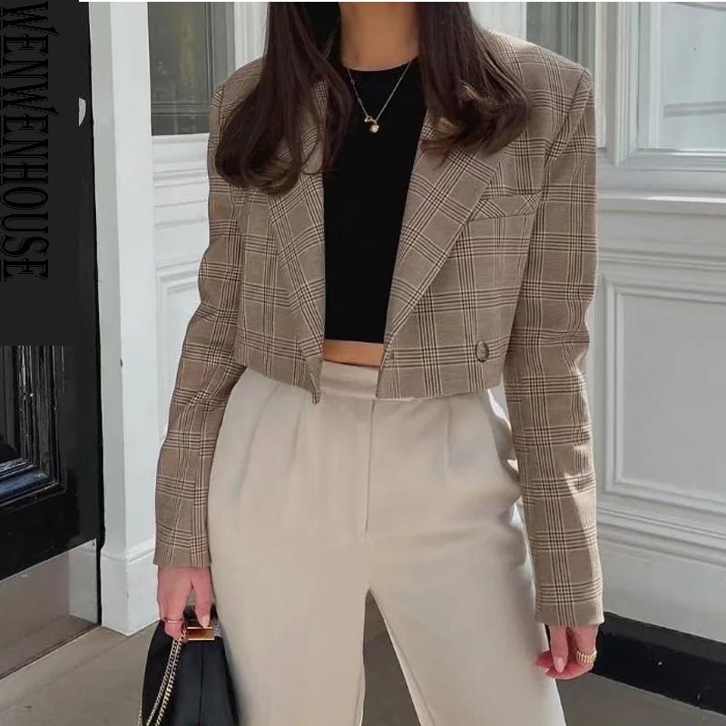 Women' Suits & Blazers Women Fashion With One Button Cropped Plaid Printing Blazer Coat Vintage Long Sleeve Female Outerwear Chic Short Sui, Khaki
Women' Suits & Blazers Women Fashion With One Button Cropped Plaid Printing Blazer Coat Vintage Long Sleeve Female Outerwear Chic Short Sui, Khaki
