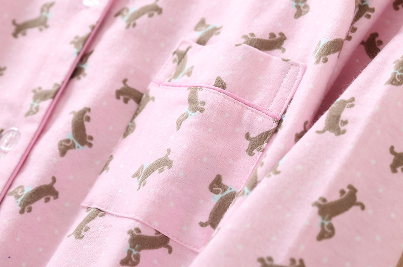 Pink Pajama Sets Women Cute Dachshund Print 2 Pieces Set Long Sleeve Top Elastic Waist Pants Brushed Cotton Thick S7N002 220329