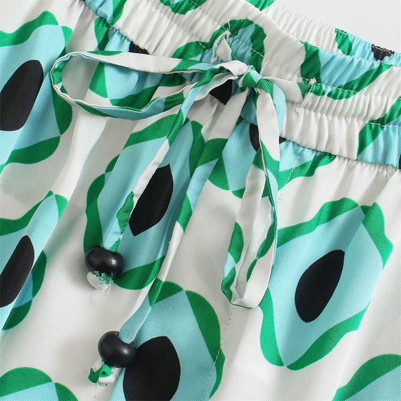 TRAF Women Fashion Geometric Graphic Print Trousers Retro High-Waist Drawstring Side Pocket's Streetwear 220325