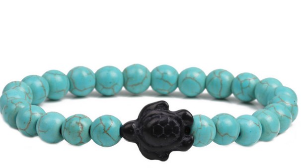 Fashion Strands Natural Stone volcanic stone black turquoise turtle agate adjusted Bracelet elastic js345j