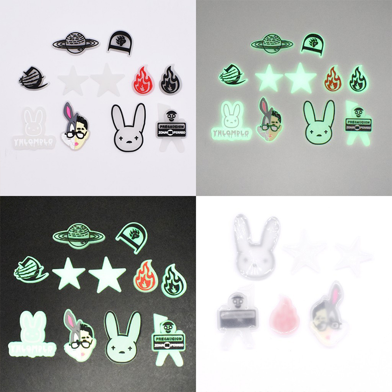 Other Home Decor 9 Style Bad Bunny Glow Shoe Charms Luminous Buckles Charm Decoration croc Shoes Accessories Glowing Up In The Dark Cute Cartoon Fluorescent Stick