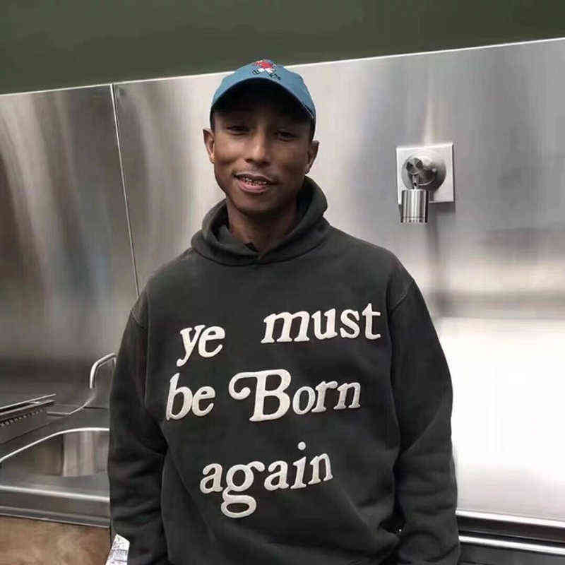 6 Colors Ye Must Be Born Again Letter Foam Sweatshirt Men and Women Oversize Streetwear Stranger Things Casual Hoodies G220607