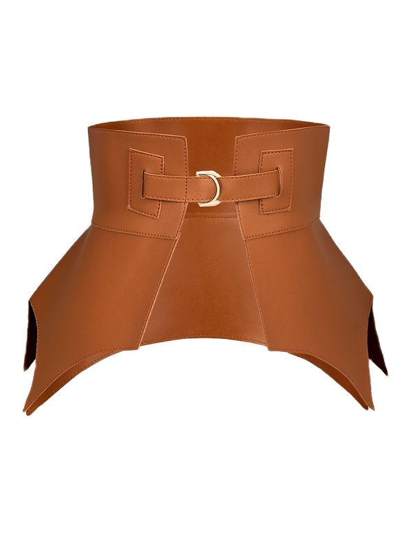 Brown Irregular Pu Leather Long Wide Belt Punk Style Women Fashion Autumn Winter PU Waistband Corset Belts 220812
