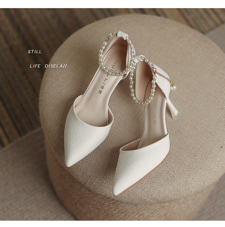 Women's High Heels Dress Shoes Leather Stiletto Sandals Pointed Toe Pearl Chain Sandals Elegant Wedding Shoes, Black
Women's High Heels Dress Shoes Leather Stiletto Sandals Pointed Toe Pearl Chain Sandals Elegant Wedding Shoes, Black