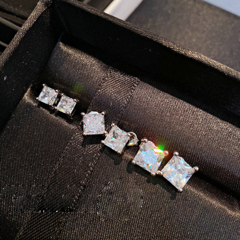 S925 Silver Square Zircon Stud Earring TopBling Ear Bone Nail Women Men No Fading No Allergies