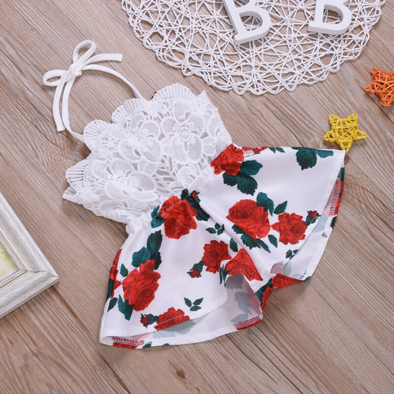 born Baby Girl Clothes Sleeveless Lace Flower Print Strap Romper Jumpsuit OnePiece Outfit Summer Clothes 220707