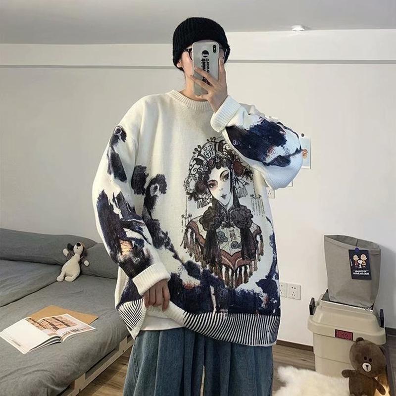 Men's Sweaters Autumn Chinese Style Printing Dyeing Pullover Sweater Men's Retro National Tide Couple Peking Opera Mask Loose Casual Har, White
Men's Sweaters Autumn Chinese Style Printing Dyeing Pullover Sweater Men's Retro National Tide Couple Peking Opera Mask Loose Casual Har, White