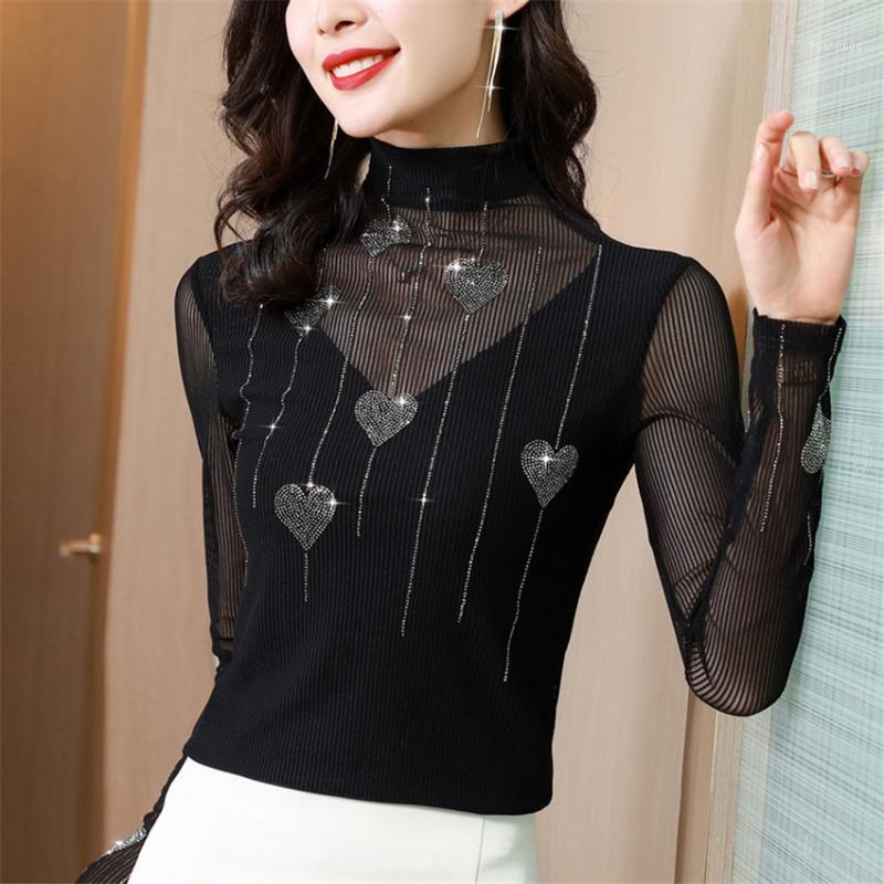 Women' Blouses & Shirts Fashion Drill Vintage Sheer Mesh Blouse Autumn Winter Turtleneck Pullover Womens Tops And Blusa Feminina, Heart pattern
Women' Blouses & Shirts Fashion Drill Vintage Sheer Mesh Blouse Autumn Winter Turtleneck Pullover Womens Tops And Blusa Feminina, Heart pattern