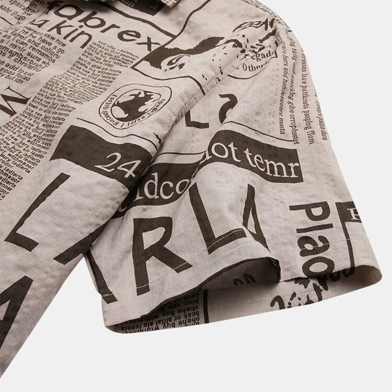 Men Shirts Fashion Vintage spaper Print s 65% Cotton Casual Holiday Short Sleeve For Hawaiian Shirt 220322