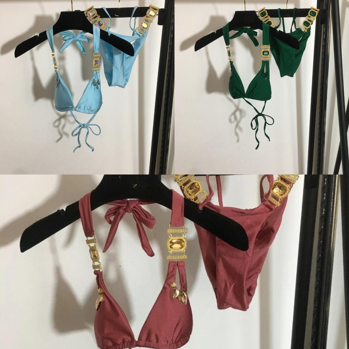 Mix 3 Colors Bikini Diamond Swimsuit Crystal Women Swimwear Bandage Halter Bikinis Set Brazilian Rhinestone Beachwear Push Up Bikini