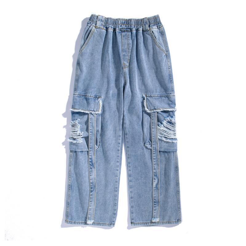 HOUZHOU Baggy Jeans Ripped for Men Denim Trousers Male Punk Rave Goth Pants Cargo Streetwear Autumn Hip Hop 220328