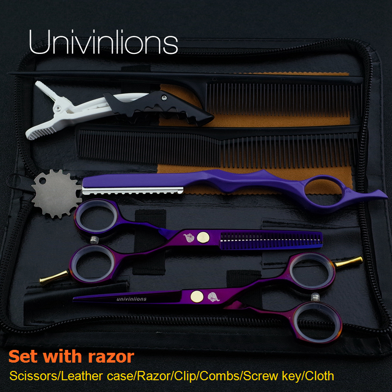 5.5" purple cutting scissors hairdresser razor hairdressing haircut kit salon hair clipper kids 220317