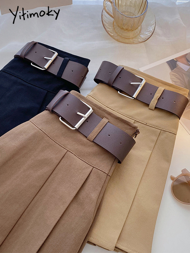 Yitimoky Pleated Skirts for Women Mini Y2k Summer Sashes Korean Fashion Clothing Harajuku Black High Waist Casual Elegant 220701