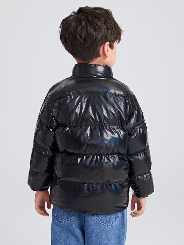 Toddler Boys Letter Embroidery Zipper Puffer Coat SHE