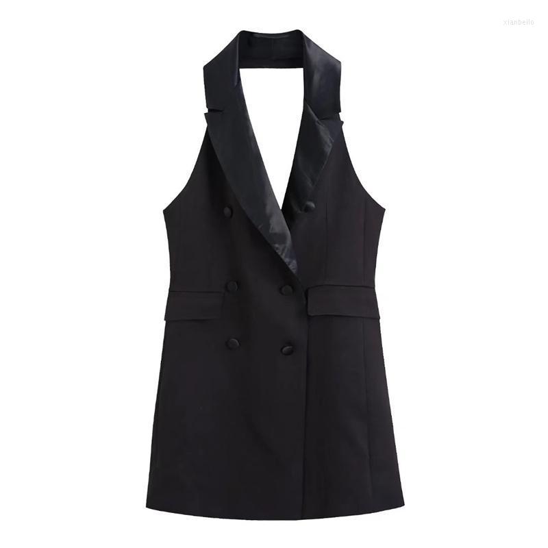 Casual Dresses Woman Minimalist Black Halter Sleeveless Blazer Dress 2022 Autumn Female Backless Short Ladies Party
Casual Dresses Woman Minimalist Black Halter Sleeveless Blazer Dress 2022 Autumn Female Backless Short Ladies Party