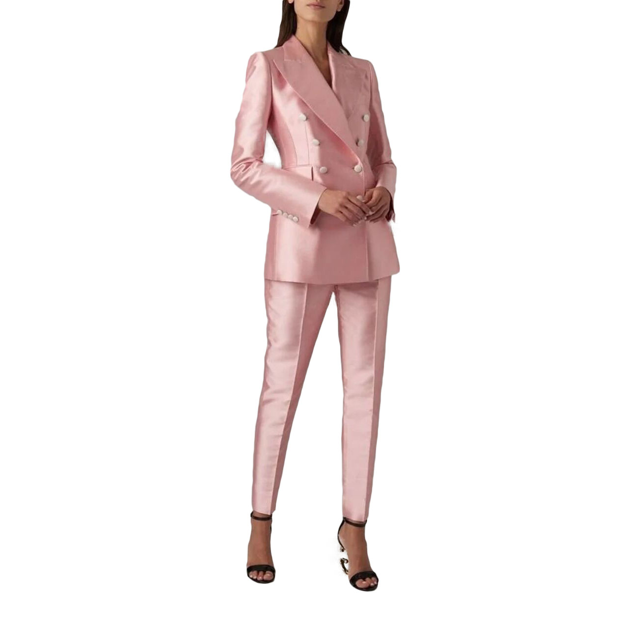 Bright Pink Satin Women Blazer Suits Slim Fit Street Power Leisure Evening Party Jacket Outfit Wedding Wear 2 Pieces