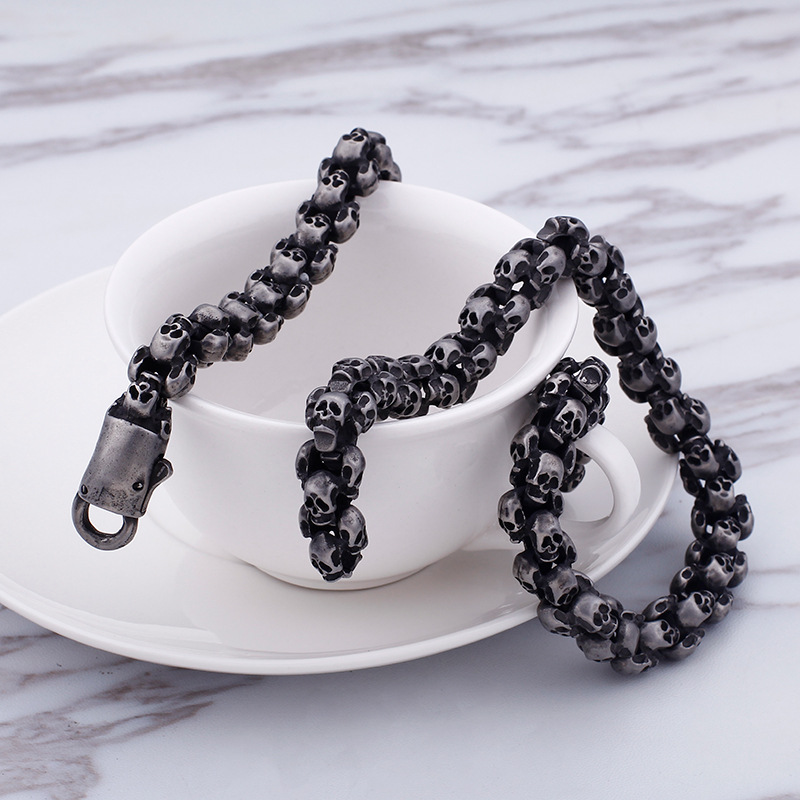 Ancient Silver Skeleton Stainless Steel Chains Bracelets Punk Mens Personality Hip Hop Rock Necklaces Bangle Jewelry