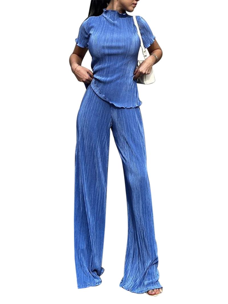 Women' Two Piece Pants Women Casual2 Tracksuit Outfits Short Sleeve High Neck T-shirt And Elastic Waist Wide Leg Long Trouser SuitsWomen, Black
Women' Two Piece Pants Women Casual2 Tracksuit Outfits Short Sleeve High Neck T-shirt And Elastic Waist Wide Leg Long Trouser SuitsWomen, Black