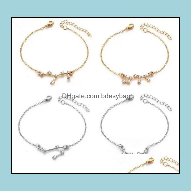 Charm Bracelets Jewelry 12 Horoscope Zircon Zodiac Signs Bracelet Gold Sier Constellations For Women With Gift Cards Wholesale Drop Delivery
Charm Bracelets Jewelry 12 Horoscope Zircon Zodiac Signs Bracelet Gold Sier Constellations For Women With Gift Cards Wholesale Drop Delivery