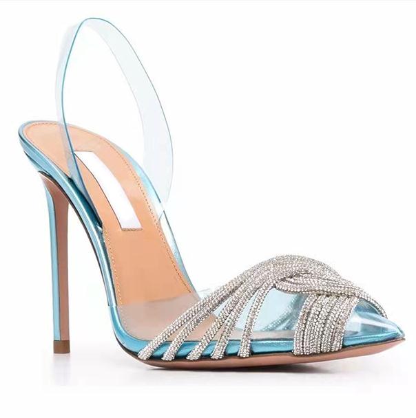 New rhinestone crystal high-heeled sandals and slippers women's pvc transparent cross rhinestones Roman banquet wedding holiday high heels sandal
