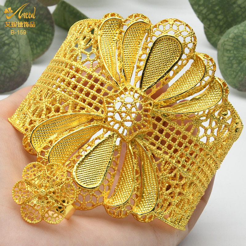 ANIID France 24k Gold Color Bangles For Women Bridal Dubai Gold Plated Cuff Bracelet Nigerian Wedding African Jewellery 220715