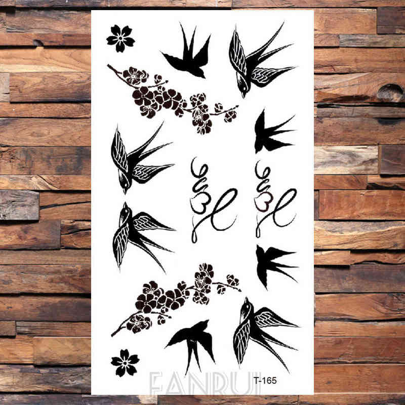 NXY Temporary Tattoo Cute Swallow Bird Feather Stickers Flower Branch Letter Water Transfer Women Body Chest Arm Art Men Hand 0330