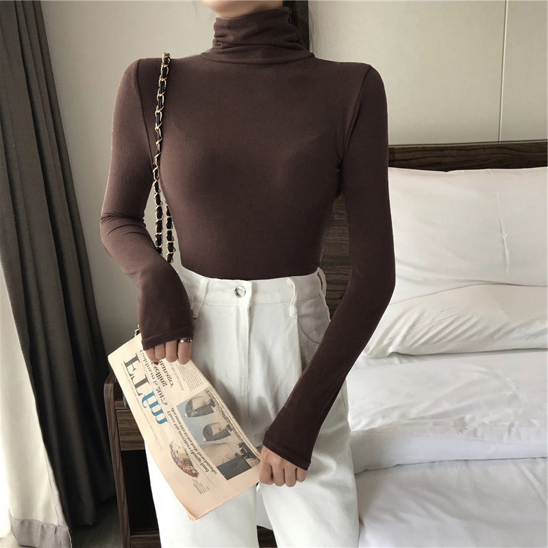 harajuku Solid Bottoming t Shirt Women Spring Autumn Tee Shirts Korean Turtleneck Slim Long Sleeve Black White T-shirts 90s tops 220328