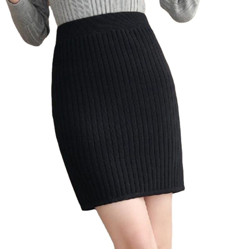 Women's Knit Straight Skirt With Slit High Waist Long Pencil Korean Style Beige Black Green Purple Tube 220317