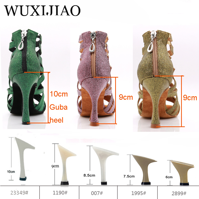 WUXIJIAO Latin Dance Shoes Green Pink Gold Glitter Fabric Salsa Women Ballroom Boots Cuba 220509