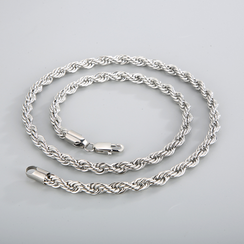 Silver 4mm/6mm/8mm 24inch Stainless Steel Singapore Twist Rope Chain Necklace for Mens Women Jewelry High Polished